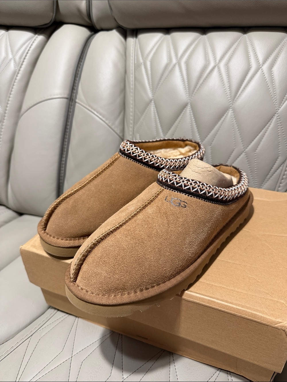 UGG Chestnut Suede Sheepskin-Lined Mule Slippers